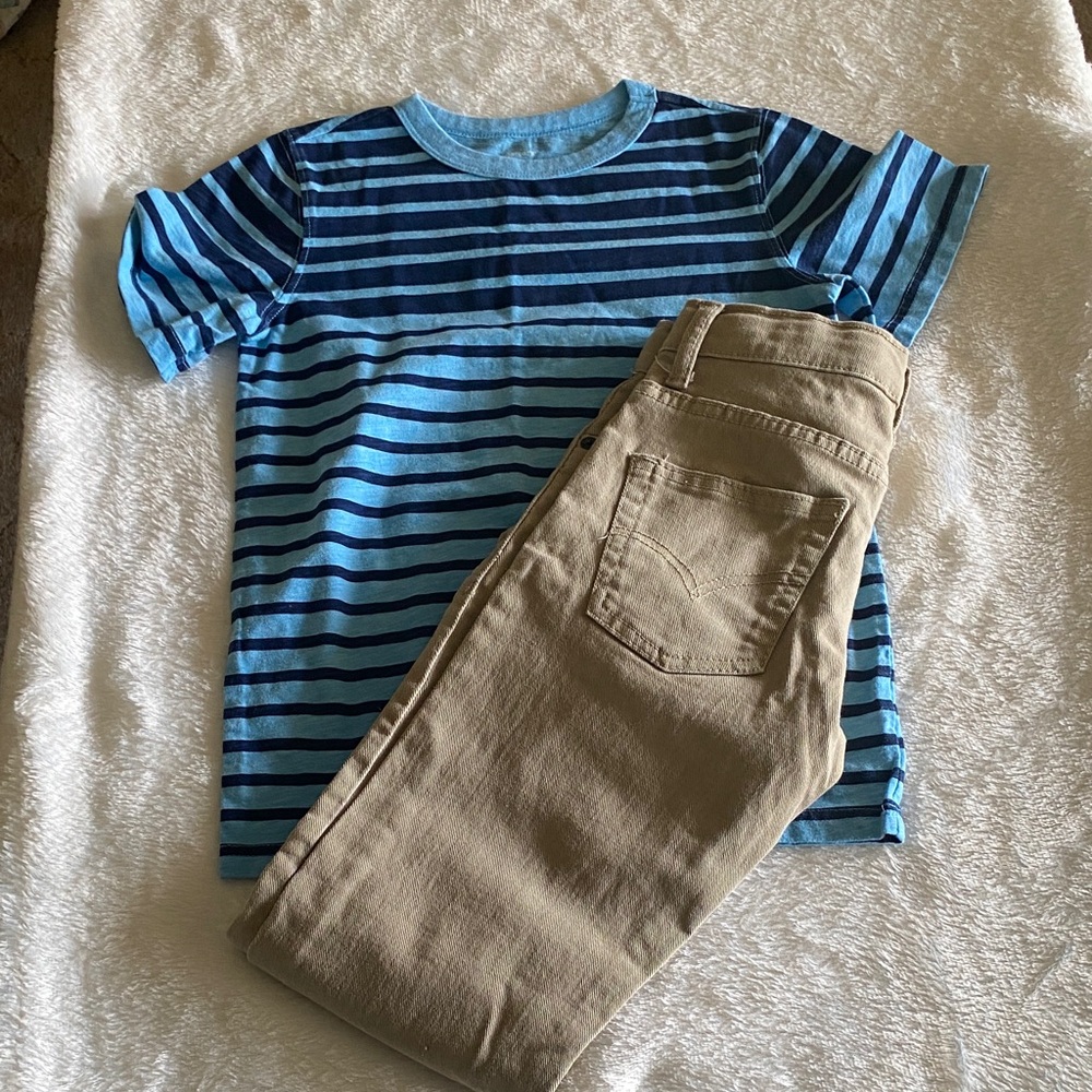Boys Levi 8 reg Khaki jean Carters 8 T-shirtBlue Striped Short Sleeve Tee - Boys